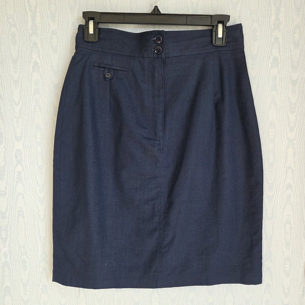Vtg 90s Womens 28" Skirt Navy Linen Blend‎ Mini Knee Length Nautical